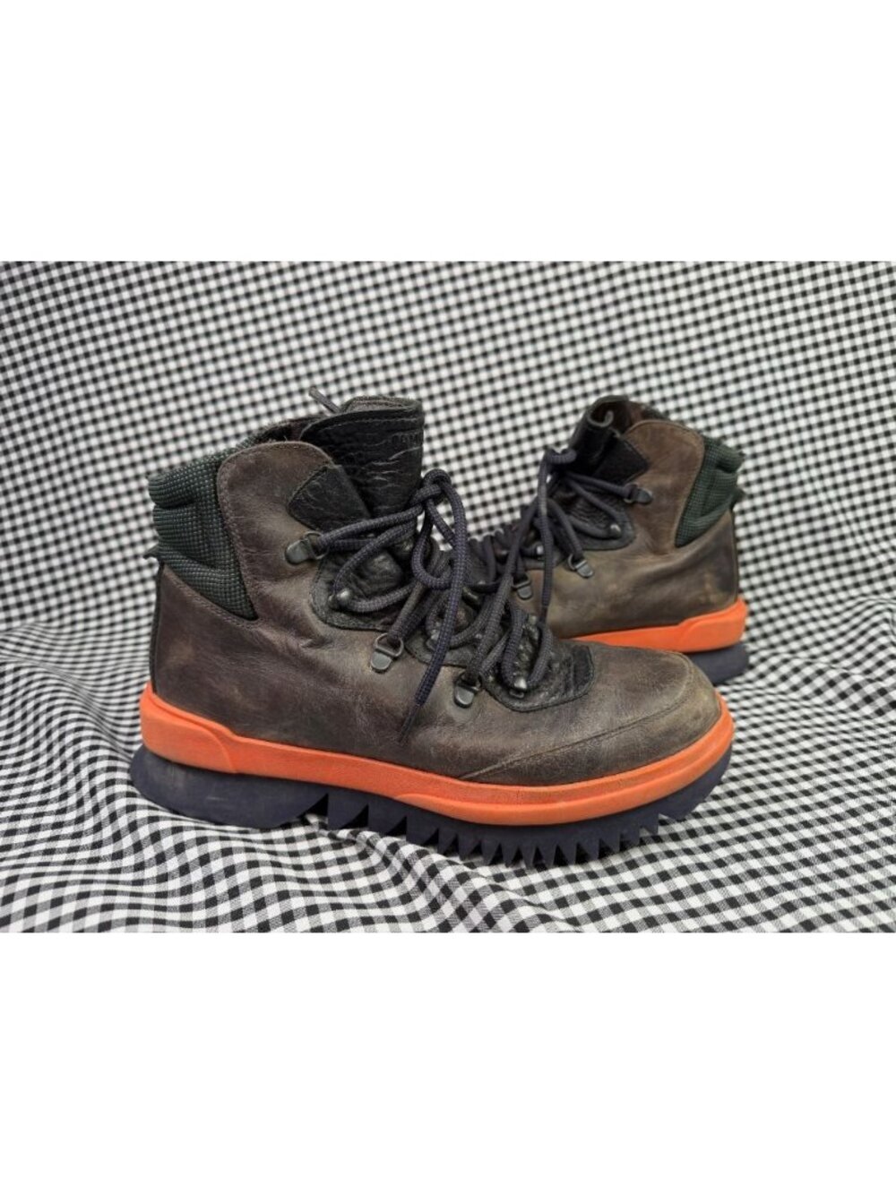 Camper Rex Boots Men EU 42 Brown Leather Orange Lug Sole Hiking Ankle Gorpcore